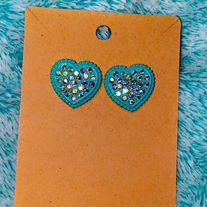 Blue rhinestone heart studs